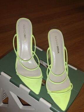 Fashion Nova Neon Lime Strappy Pointed-Toe Heels